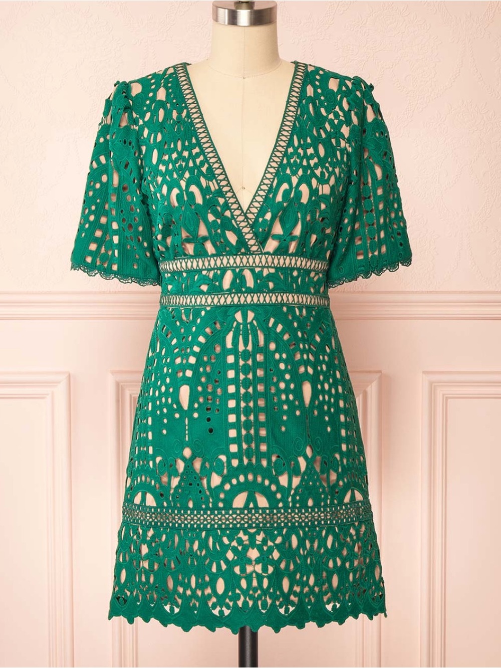 Adelyn Rae Crochet Lace V-Neck Mini Dress
